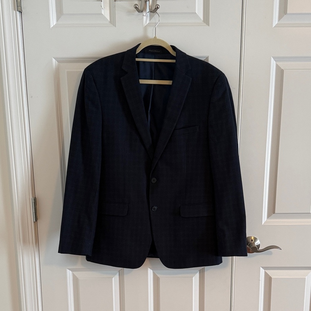 Van Heusen Flex Slim Fit 42R Navy Blue Plaid Blazer - Picture 2 of 8